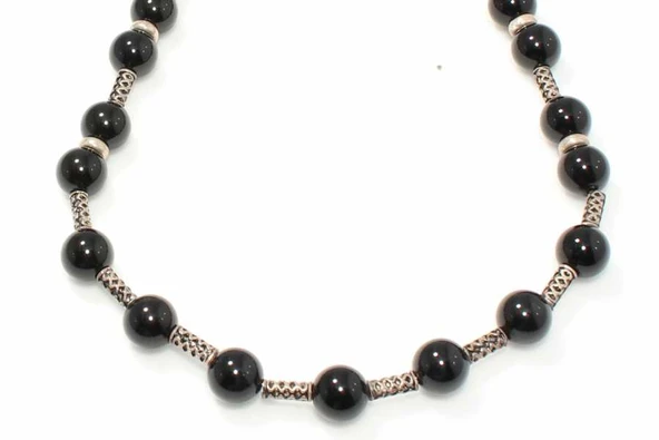 925 Ayar Gümüş Onix Taşlı Kolye - Resim 4