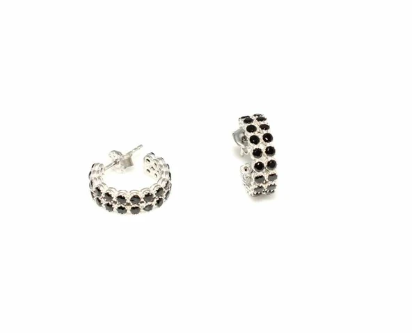 NUSRET C Modeli 925 Ayar Gümüş Küpe, Beyaz - Siyah Taş - Resim 4