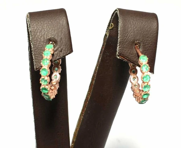 925 Ayar Gümüş C Modeli Küpe, Pembe - Yeşil Taş - Resim 4