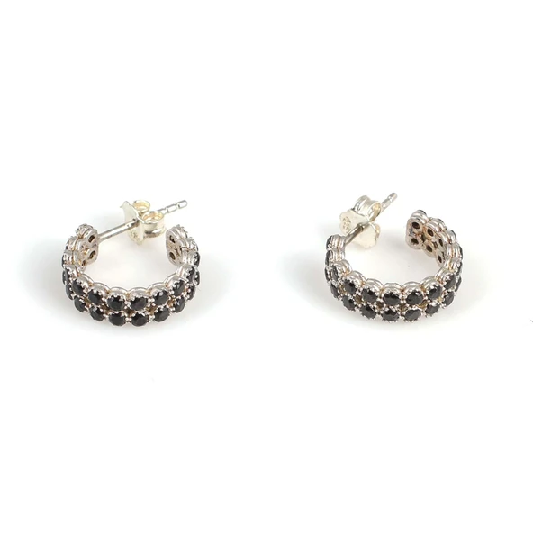 NUSRET C Modeli 925 Ayar Gümüş Küpe, Beyaz - Siyah Taş - Resim 2