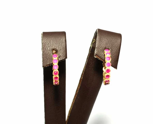 925 Ayar Gümüş C Modeli Küpe, Sarı - Kırmızı Taş - Resim 2