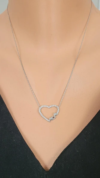 925 Ayar Gümüş Mom Yazılı Kalp Kolye ürün görseli