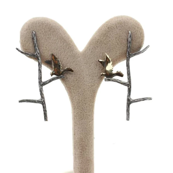 925 Ayar Gümüş Aşk ve Barış Güvercini Çivi Küpe - Resim 5