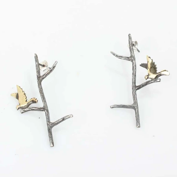 925 Ayar Gümüş Aşk ve Barış Güvercini Çivi Küpe - Resim 2