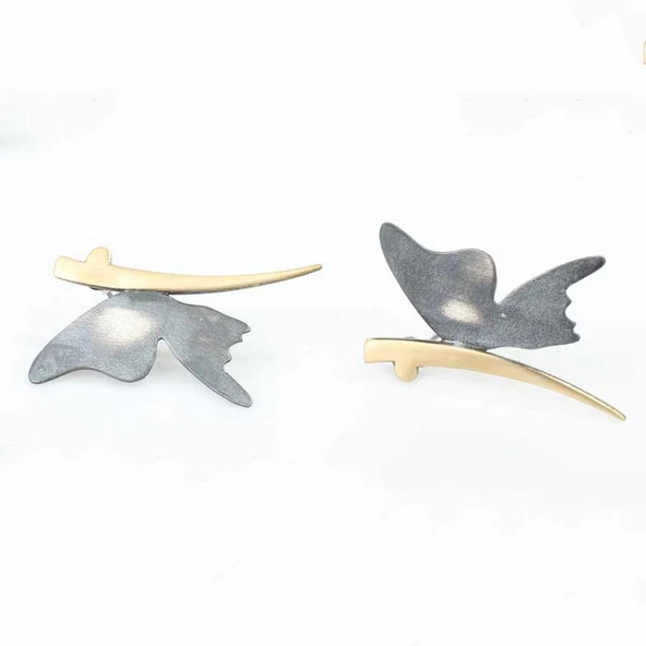 925 Ayar Gümüş Morpho Kelebeği Çivi Küpe - Resim 2