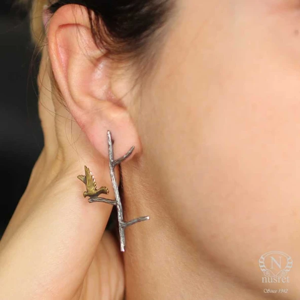 925 Ayar Gümüş Aşk ve Barış Güvercini Çivi Küpe - Resim 7