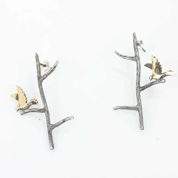 925 Ayar Gümüş Aşk ve Barış Güvercini Çivi Küpe - Resim 6