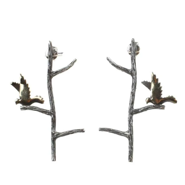 925 Ayar Gümüş Aşk ve Barış Güvercini Çivi Küpe - Resim 3