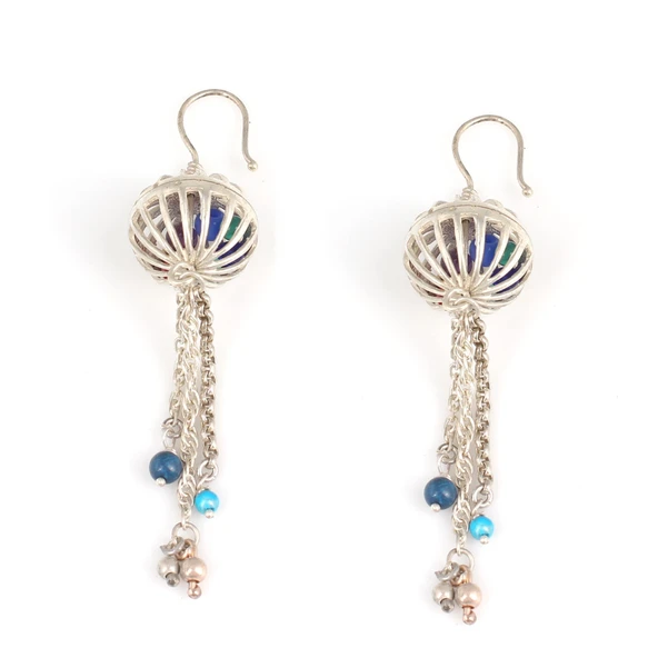 925 Ayar Gümüş Kafesli Top Taşlı Küpe - Resim 2