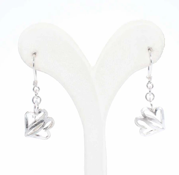 925 Ayar Gümüş Çift Kalp Modeli Küpe - Resim 2