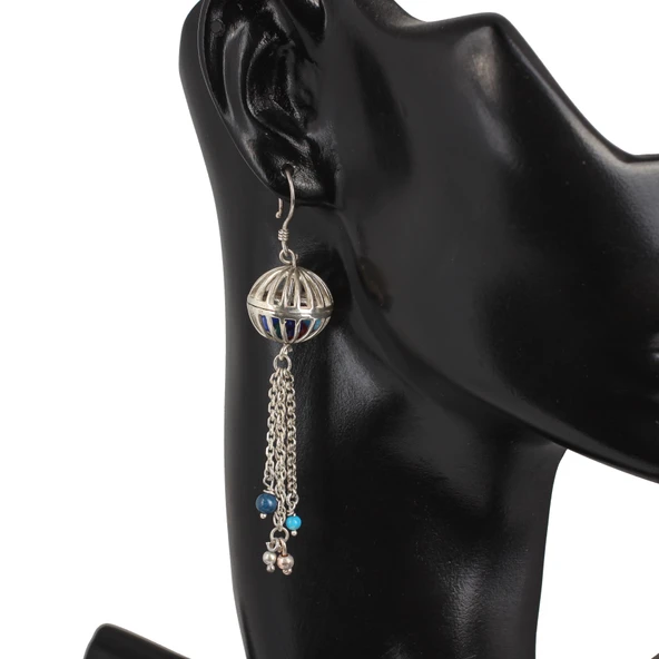 925 Ayar Gümüş Kafesli Top Taşlı Küpe - Resim 3