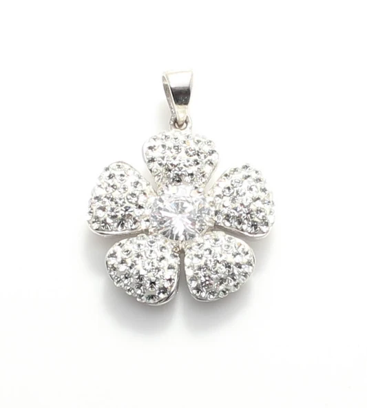 925 Ayar Gümüş Çiçek Kolye Ucu, Beyaz - Resim 2
