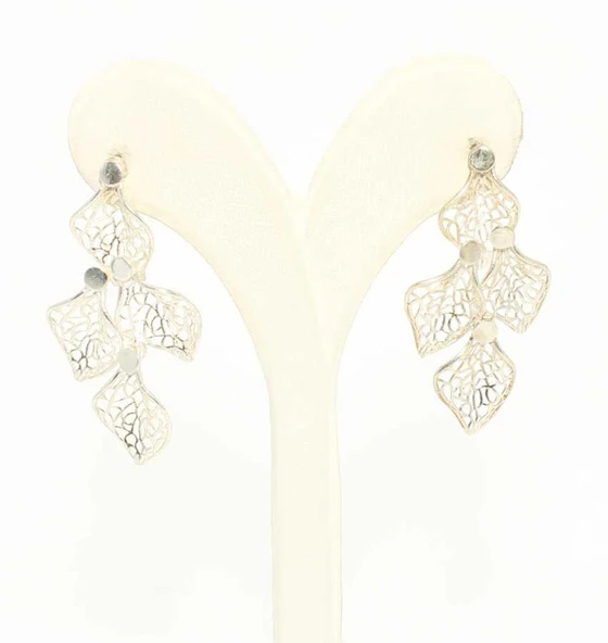 925 Ayar Gümüş Yaprak Modeli Çivi Küpe - Resim 2