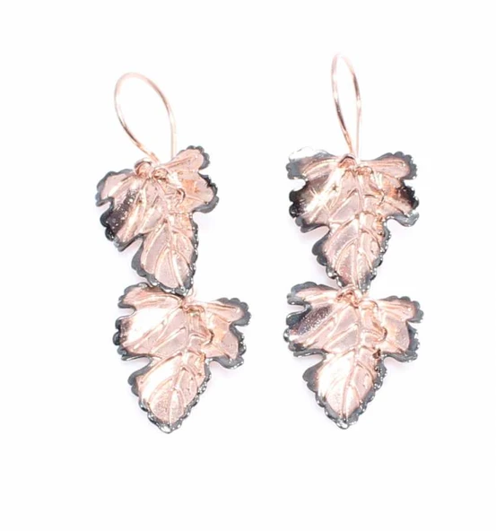 925 Ayar Gümüş Çiftli AsmaYaprağı Küpe - Resim 3