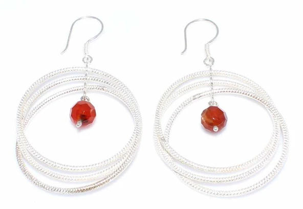 925 Ayar Gümüş Akik Taşlı Halka Küpe - Resim 3