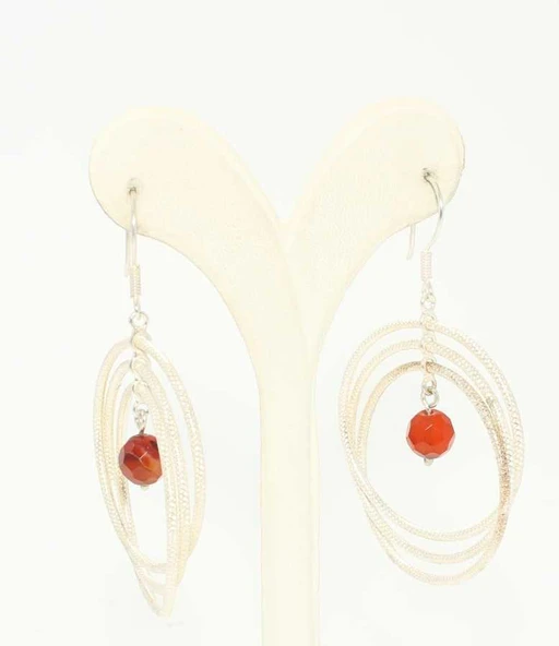 925 Ayar Gümüş Akik Taşlı Halka Küpe - Resim 4