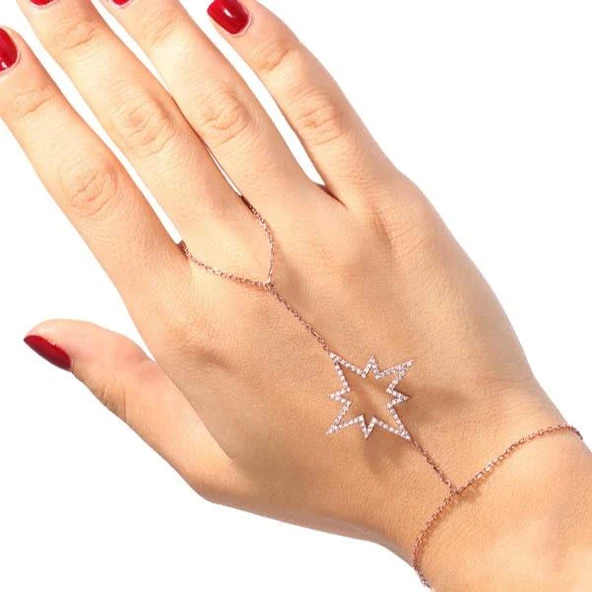 925 Ayar Gümüş Kutup Yıldızı Şahmeran Bileklik, Pembe - Beyaz Taş ürün görseli