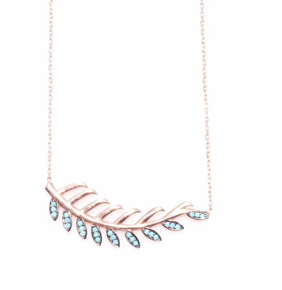 925 Ayar Rose Gümüş Yaprak Kolye - Resim 3