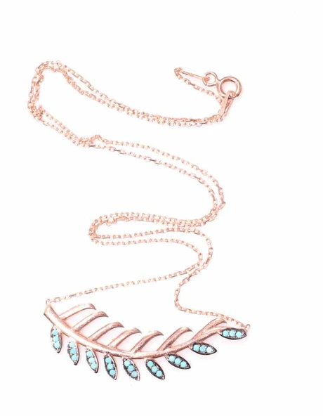 925 Ayar Rose Gümüş Yaprak Kolye - Resim 4