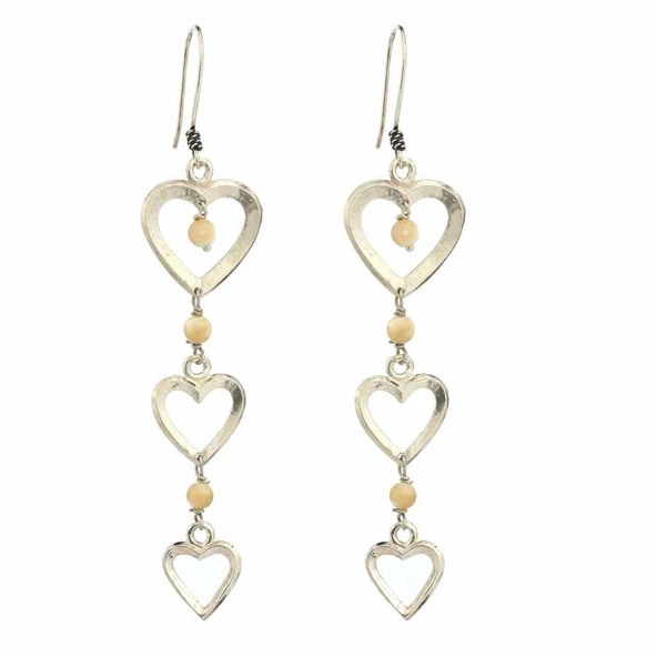 925 Ayar Gümüş Taşlı Kalp Modeli Telkari Küpe - Resim 2