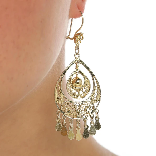 925 Ayar Gümüş Ay Modeli Telkari Küpe - Resim 2