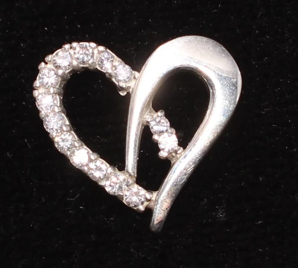 925 Ayar Gümüş Kalp Modeli Yarı Taşlı Kolye Ucu - Resim 2