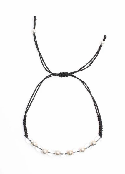 Şeffaf Taşlı ve Gümüş Toplu İpli Bileklik - Resim 4