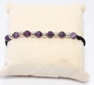 Ametist Taşlı ve Gümüş Toplu İpli Bileklik - Resim 4