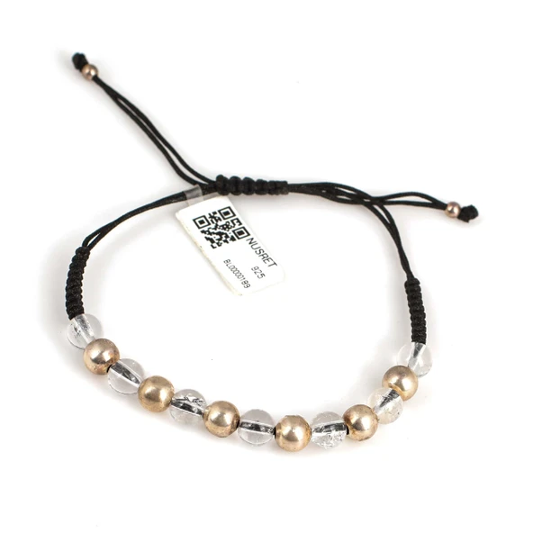 Şeffaf Taşlı ve Gümüş Toplu İpli Bileklik ürün görseli 1