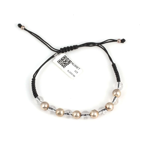 Şeffaf Taşlı ve Gümüş Toplu İpli Bileklik - Resim 2