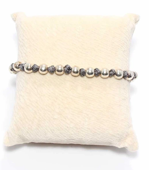 925 Ayar Gümüş Gri İpli, Gümüş Taşlı Bileklik - Resim 2