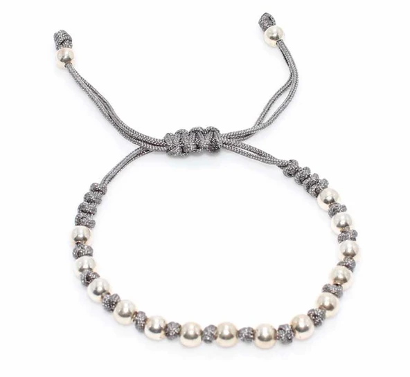 925 Ayar Gümüş Gri İpli, Gümüş Taşlı Bileklik ürün görseli