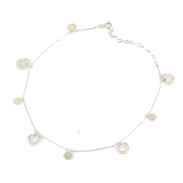 925 Ayar Gümüş Kalp ve Kar tanesi Modeli Halhal ürün görseli