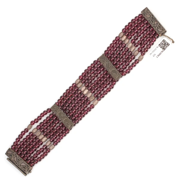 925 Ayar Gümüş 7 Sıra Garnet Kalın Bileklik - Resim 2