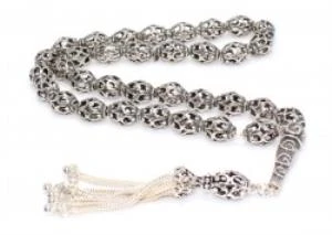 925 Ayar Gümüş Arpa Kesim Delikli Top Tesbih, Spiral Desenli İmame - Resim 2