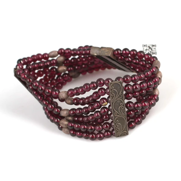 925 Ayar Gümüş 7 Sıra Garnet Kalın Bileklik ürün görseli 1