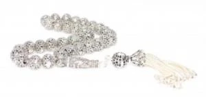 925 Ayar Gümüş Geometrik Şekil Top Tesbih, Osmanlı Arması İmame - Resim 2