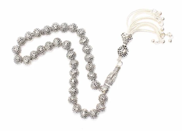 925 Ayar Gümüş Geometrik Şekil Top Tesbih, Osmanlı Arması İmame - Resim 3