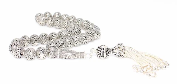 925 Ayar Gümüş Geometrik Şekil Top Tesbih, Osmanlı Arması İmame ürün görseli