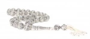 925 Ayar Gümüş Geometrik Şekil Top Tesbih, Çiçek Motifli İmame - Resim 3