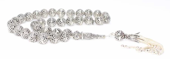 925 Ayar Gümüş Geometrik Şekil Top Tesbih, Elif Vav Motifli İmame ürün görseli 1