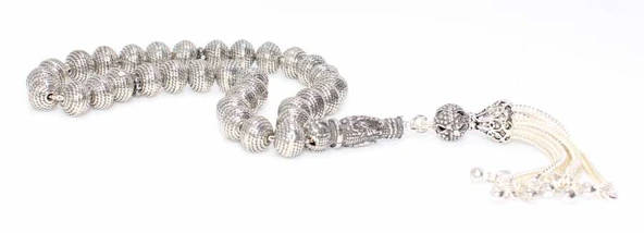 925 Ayar Gümüş Desenli Top Tesbih, Osmanlı Arması İmame - Resim 2