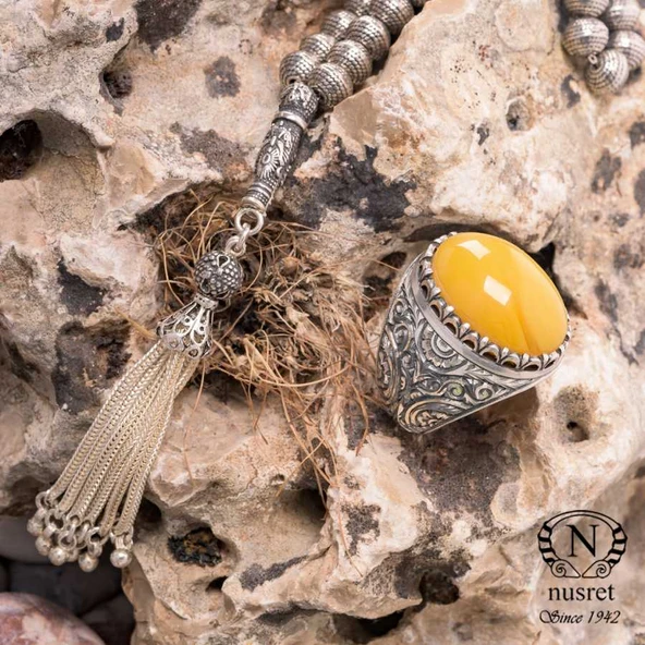 925 Ayar Gümüş Desenli Top Tesbih, Osmanlı Arması İmame ürün görseli 1