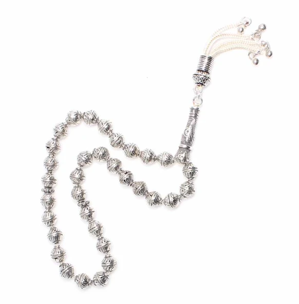 925 Ayar Gümüş Helezonik Top Tesbih, Tuğralı İmame - Resim 3