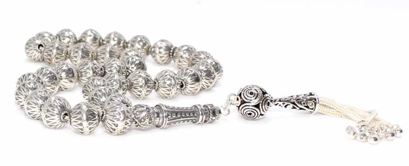 925 Ayar Gümüş Tesbih Spiral Desenli Püskül ürün görseli 1