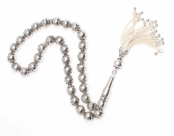 925 Ayar Gümüş Lazer Kesimli Parlak Tesbih - Resim 3