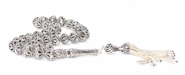 925 Ayar Gümüş Delikli Top Tesbih, Geometrik Şekilli İmame ürün görseli 1