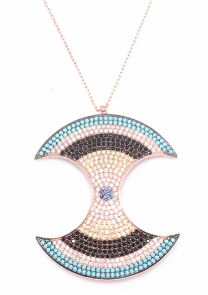 925 Ayar Rose Gümüş Büyük Nazar Boncuğu Uzun Kolye - Resim 6