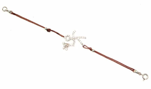 925 Ayar Gümüş Çiçekli Çöp Adam Kahverengi İpli Bileklik - Resim 3