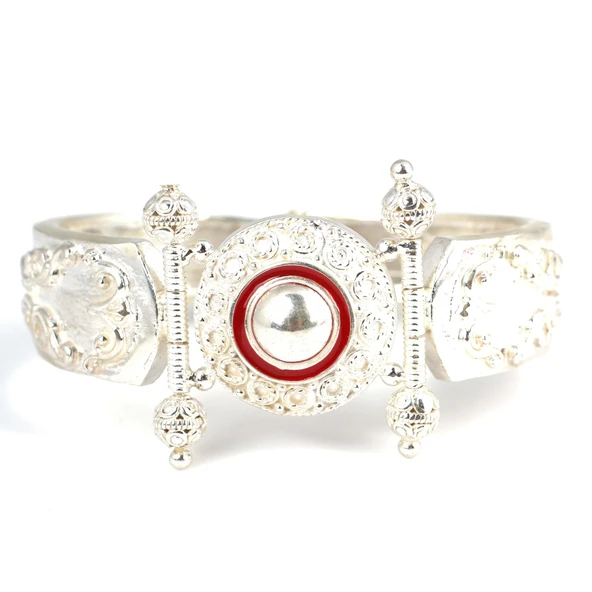 925 Ayar Gümüş Kırmızı Mineli Antik Bileklik ürün görseli